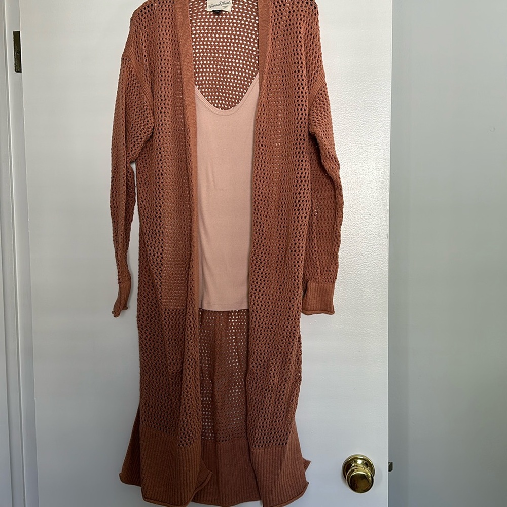 Open stitch salmon pink cardigan and tank top (being sold together)